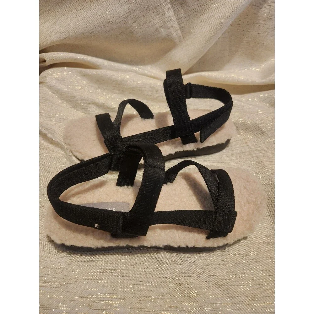Everlane Teddy Sherpa Sport Sandals Black Cream Faux Fur Fleece Casual Size 7 - Picture 6 of 6